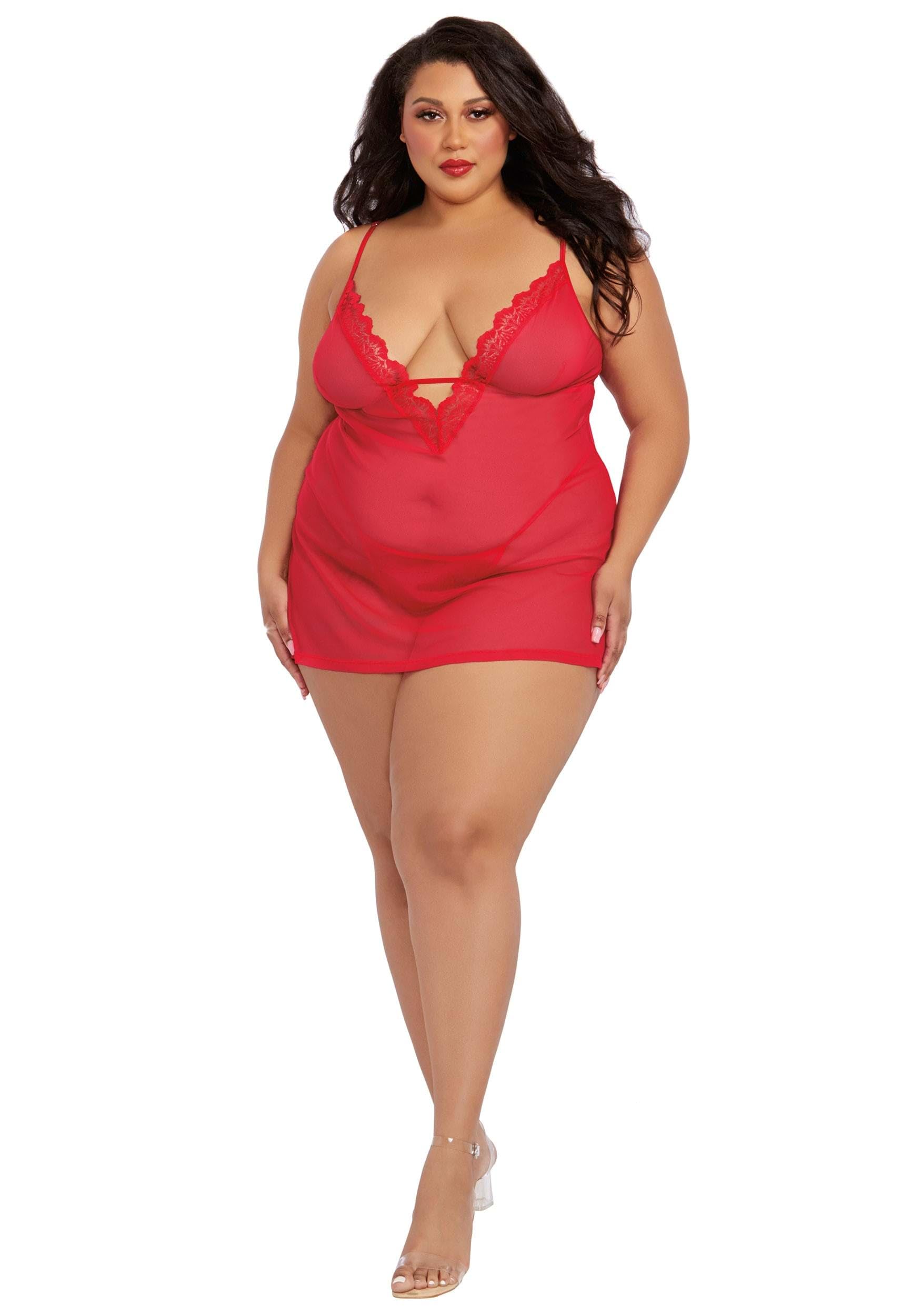 Dreamgirl womens Ps Robe & Chemise Lingerie Set, Rouge, 1X Plus - Image 3