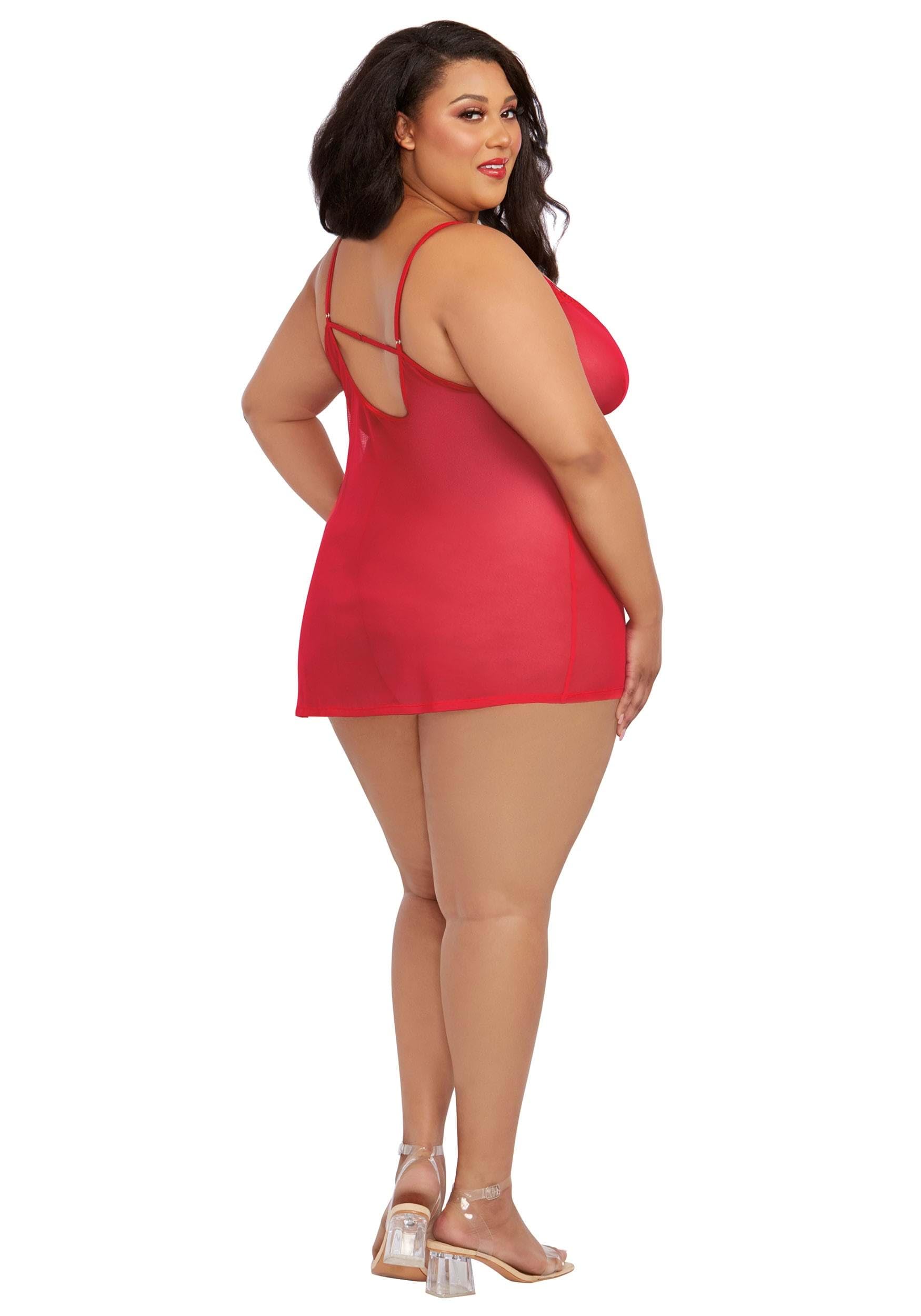 Dreamgirl womens Ps Robe & Chemise Lingerie Set, Rouge, 1X Plus - Image 4